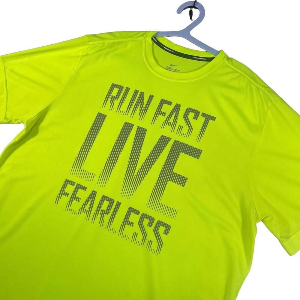 Nike Dri-FIT Run Fast Live Fearless Graphic Running T-Shirt Safety Green Mens XL